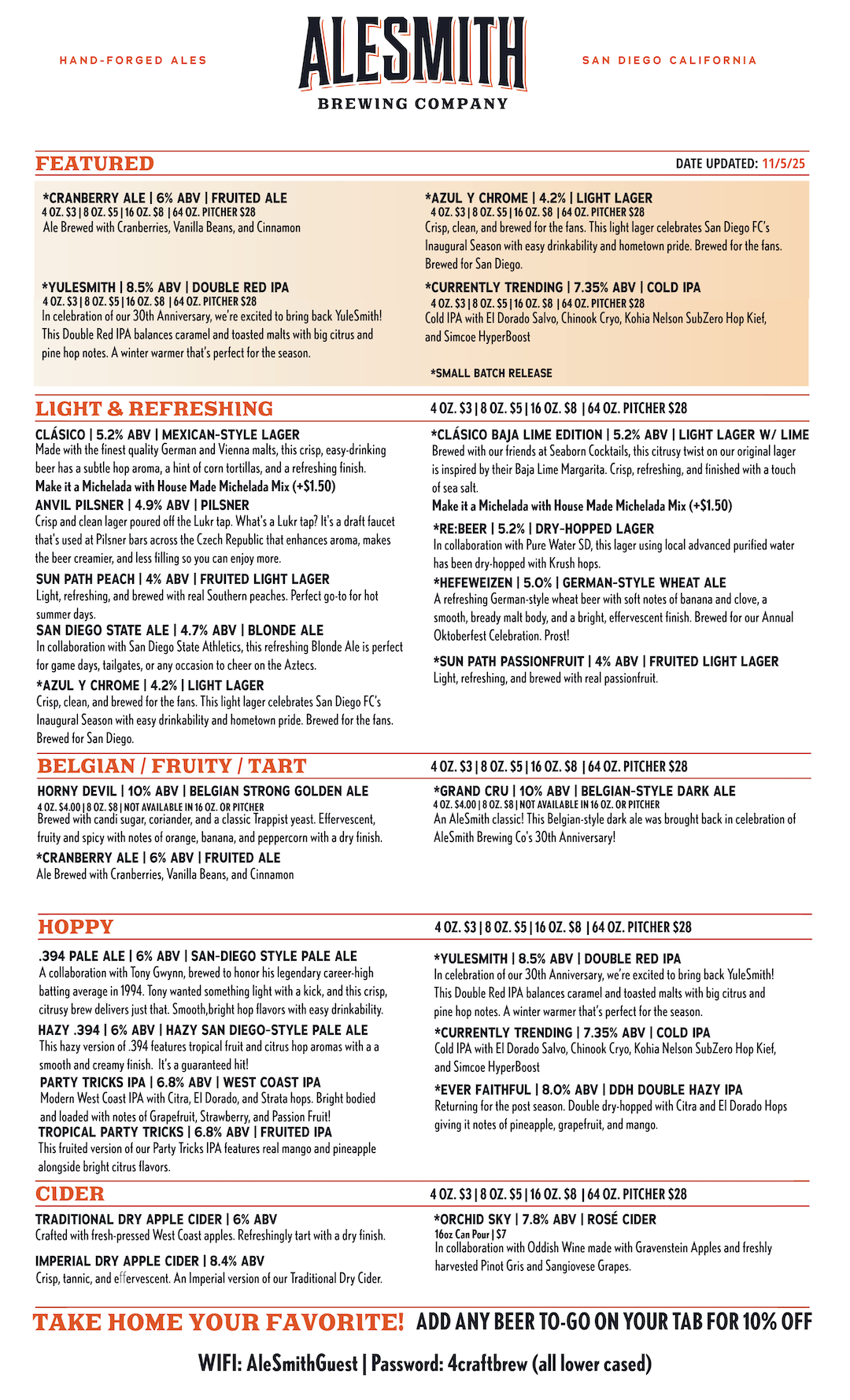 ALESMITH TASTING ROOM MENU-1-Tasting Room Menu - Front Page