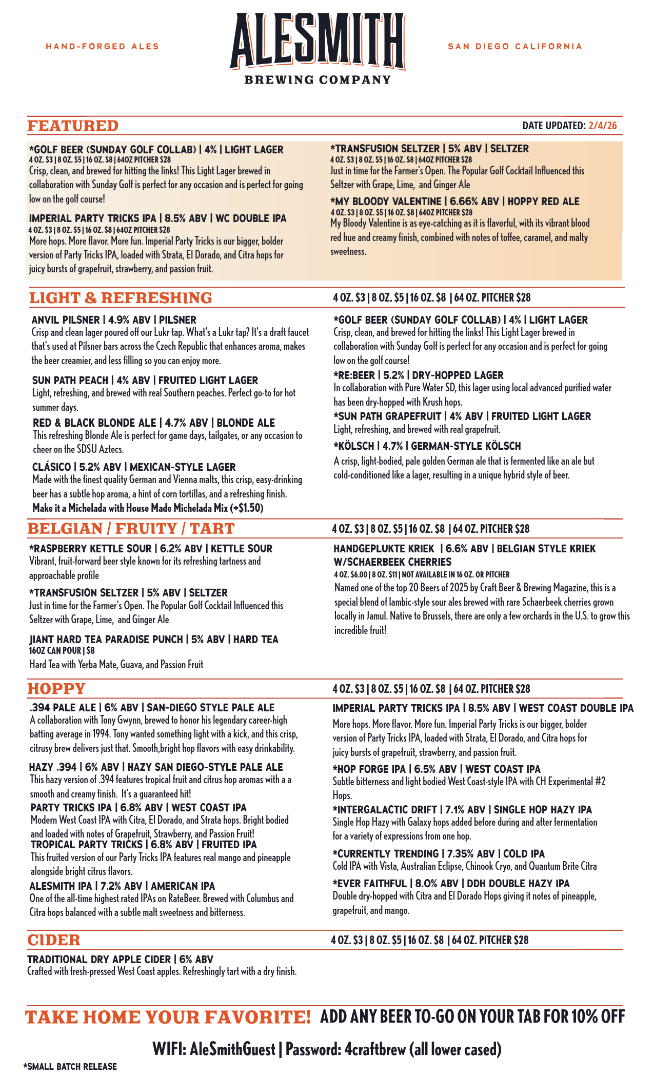 ALESMITH TASTING ROOM MENU-1-Tasting Room Menu - Front Page