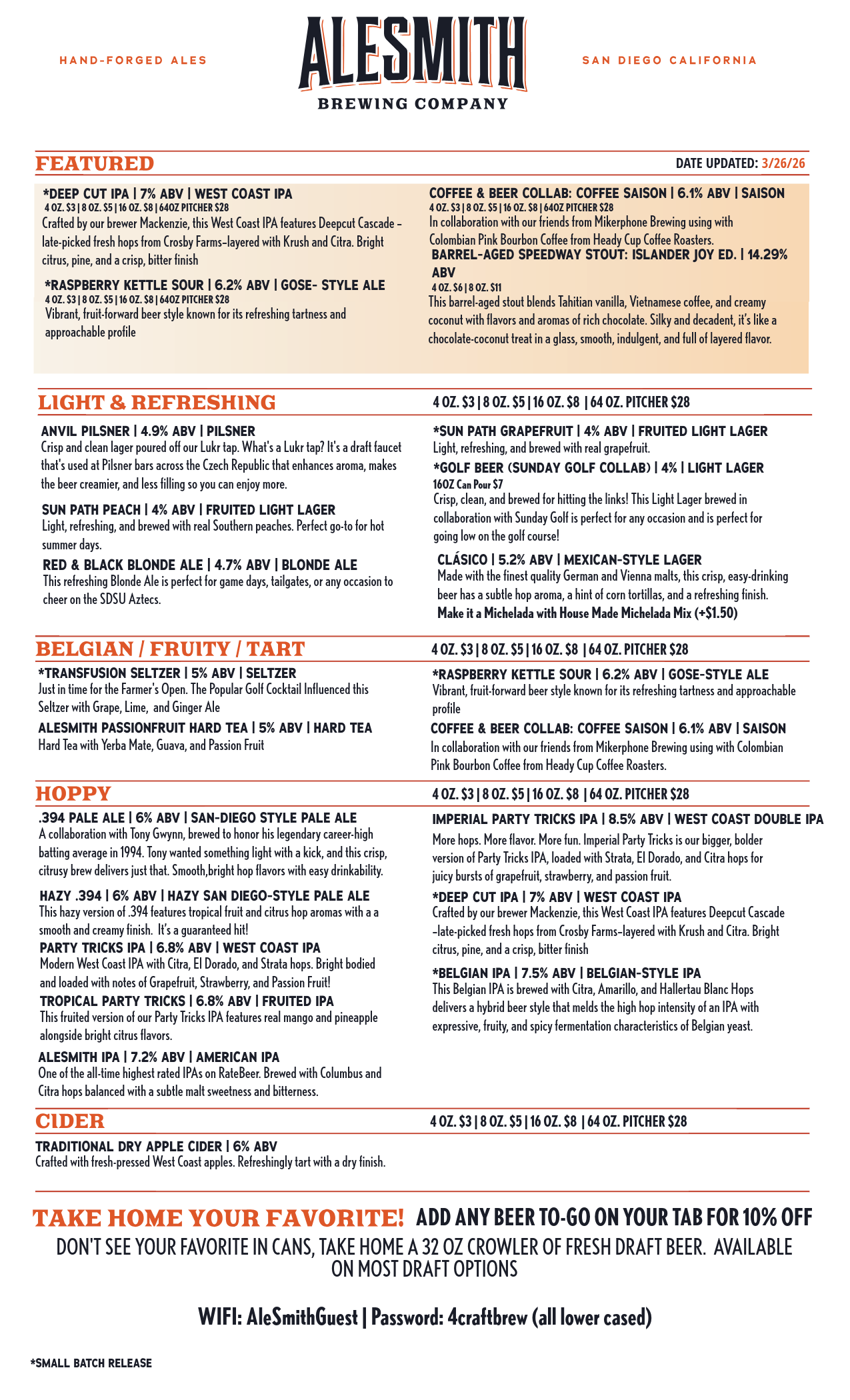 ALESMITH TASTING ROOM MENU-1-Tasting Room Menu - Front Page