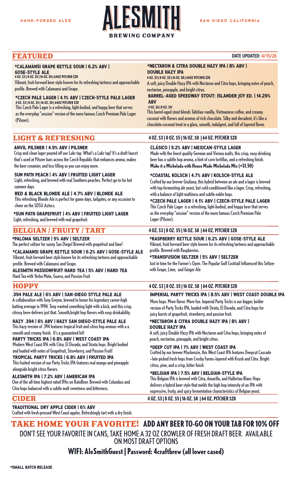 ALESMITH TASTING ROOM MENU-1-Tasting Room Menu - Front Page
