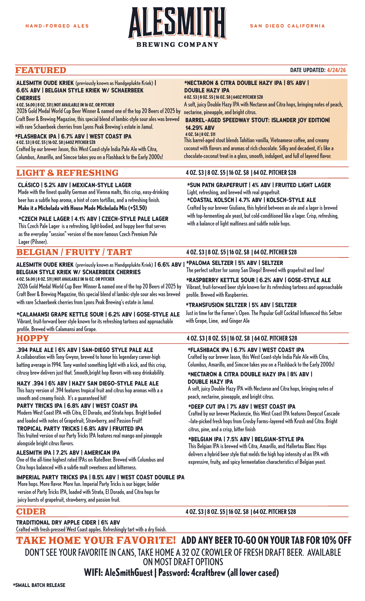 ALESMITH TASTING ROOM MENU-1-Tasting Room Menu - Front Page