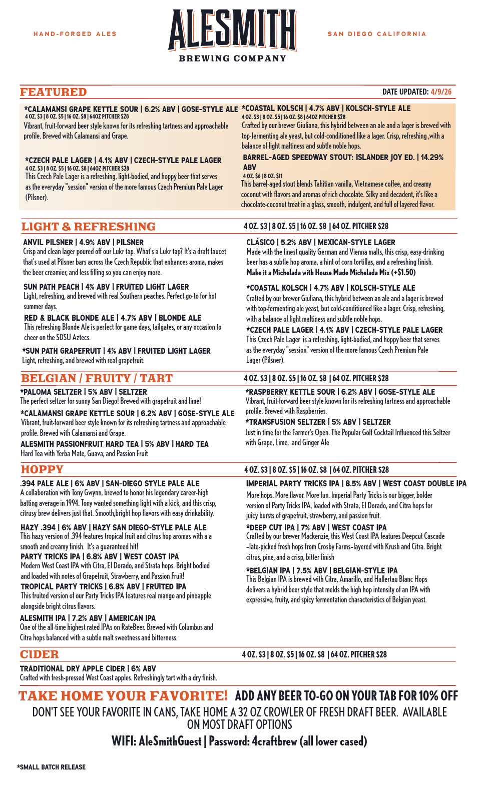 ALESMITH TASTING ROOM MENU-1-Tasting Room Menu - Front Page