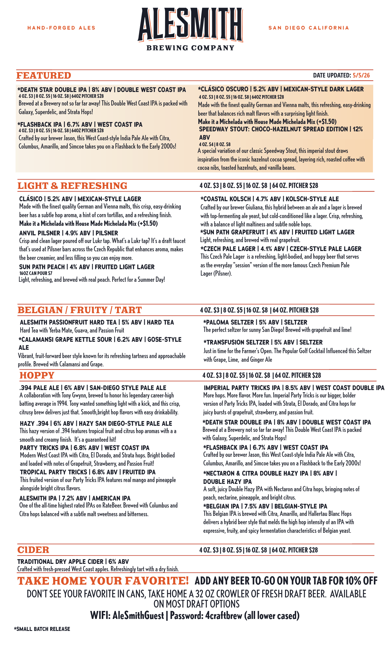ALESMITH TASTING ROOM MENU-1-Tasting Room Menu - Front Page