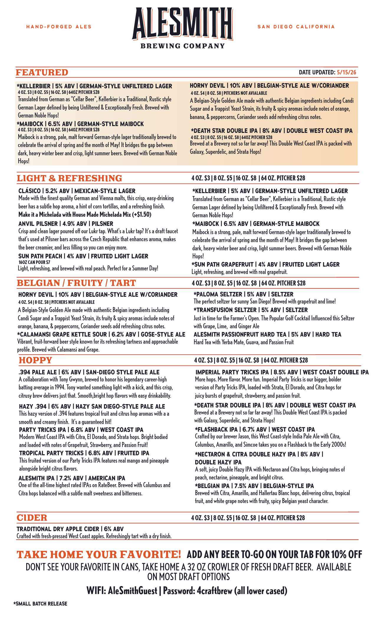 ALESMITH TASTING ROOM MENU-1-Tasting Room Menu - Front Page