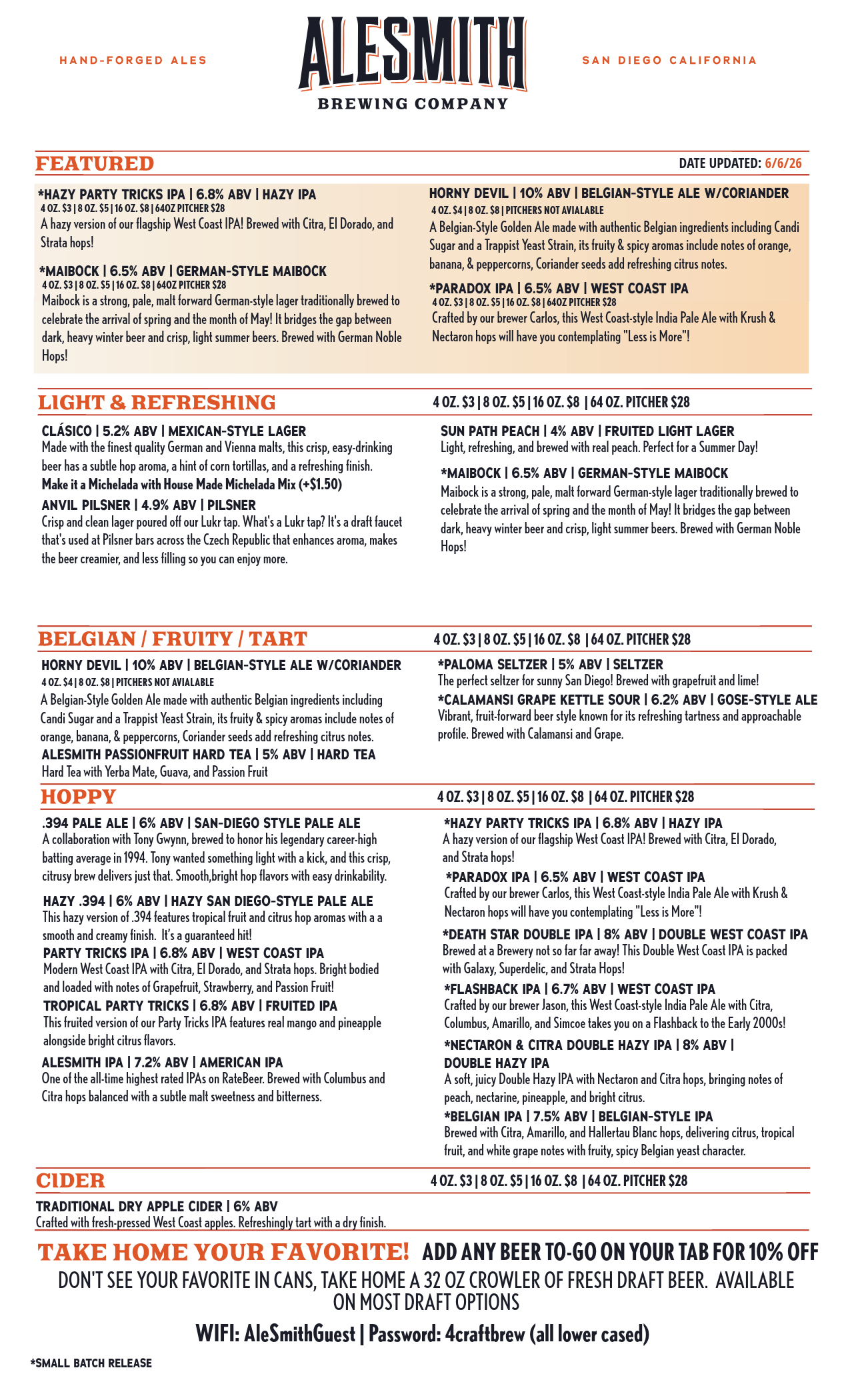 ALESMITH TASTING ROOM MENU-1-Tasting Room Menu - Front Page