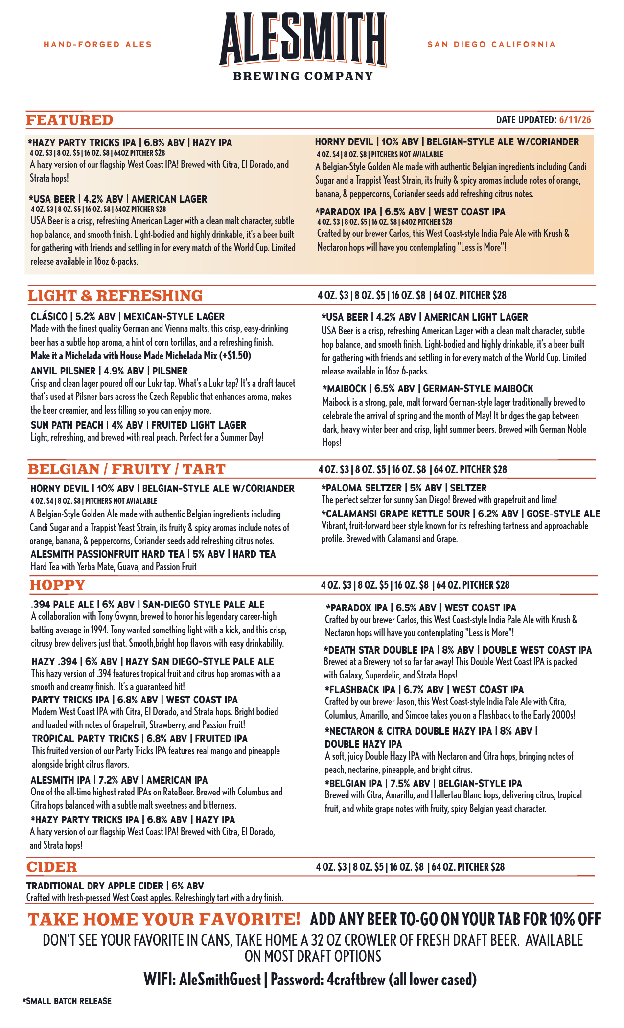 ALESMITH TASTING ROOM MENU-1-Tasting Room Menu - Front Page