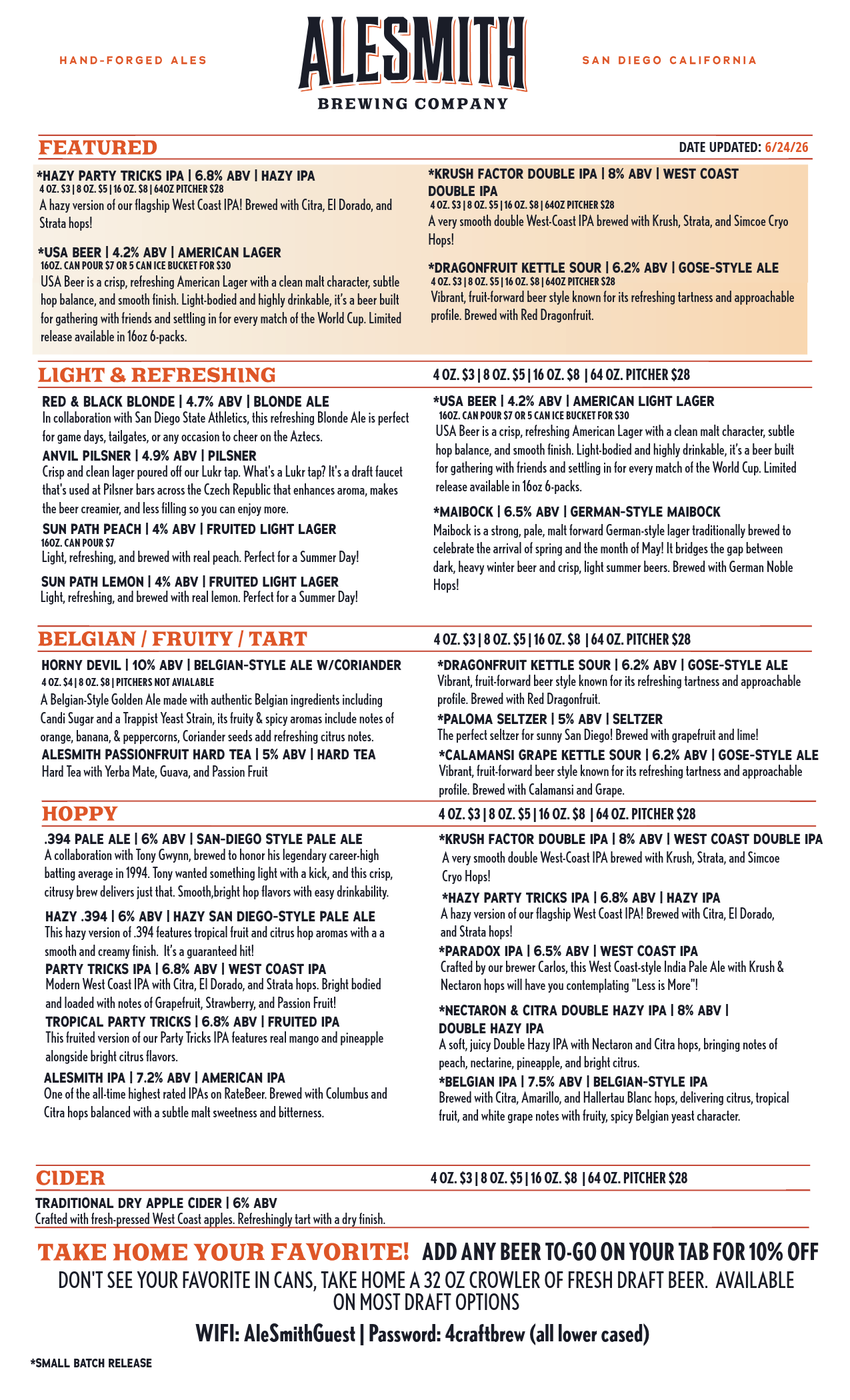 ALESMITH TASTING ROOM MENU-1-Tasting Room Menu - Front Page