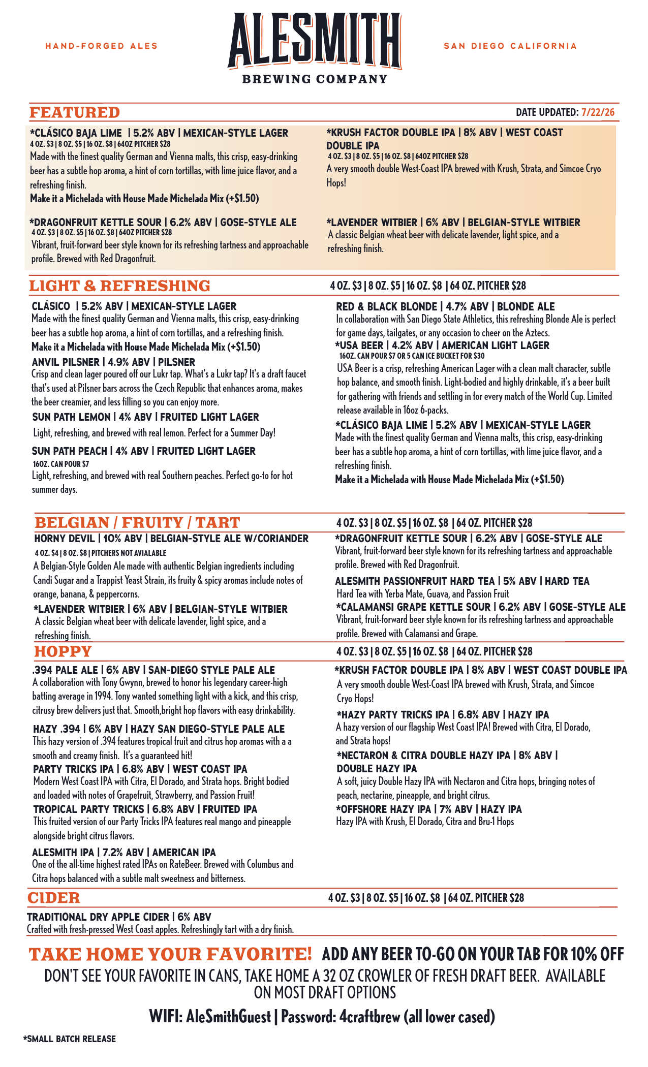 ALESMITH TASTING ROOM MENU-1-Tasting Room Menu - Front Page