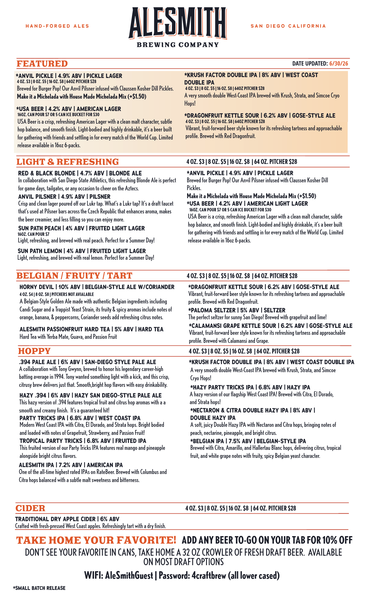 ALESMITH TASTING ROOM MENU-1-Tasting Room Menu - Front Page