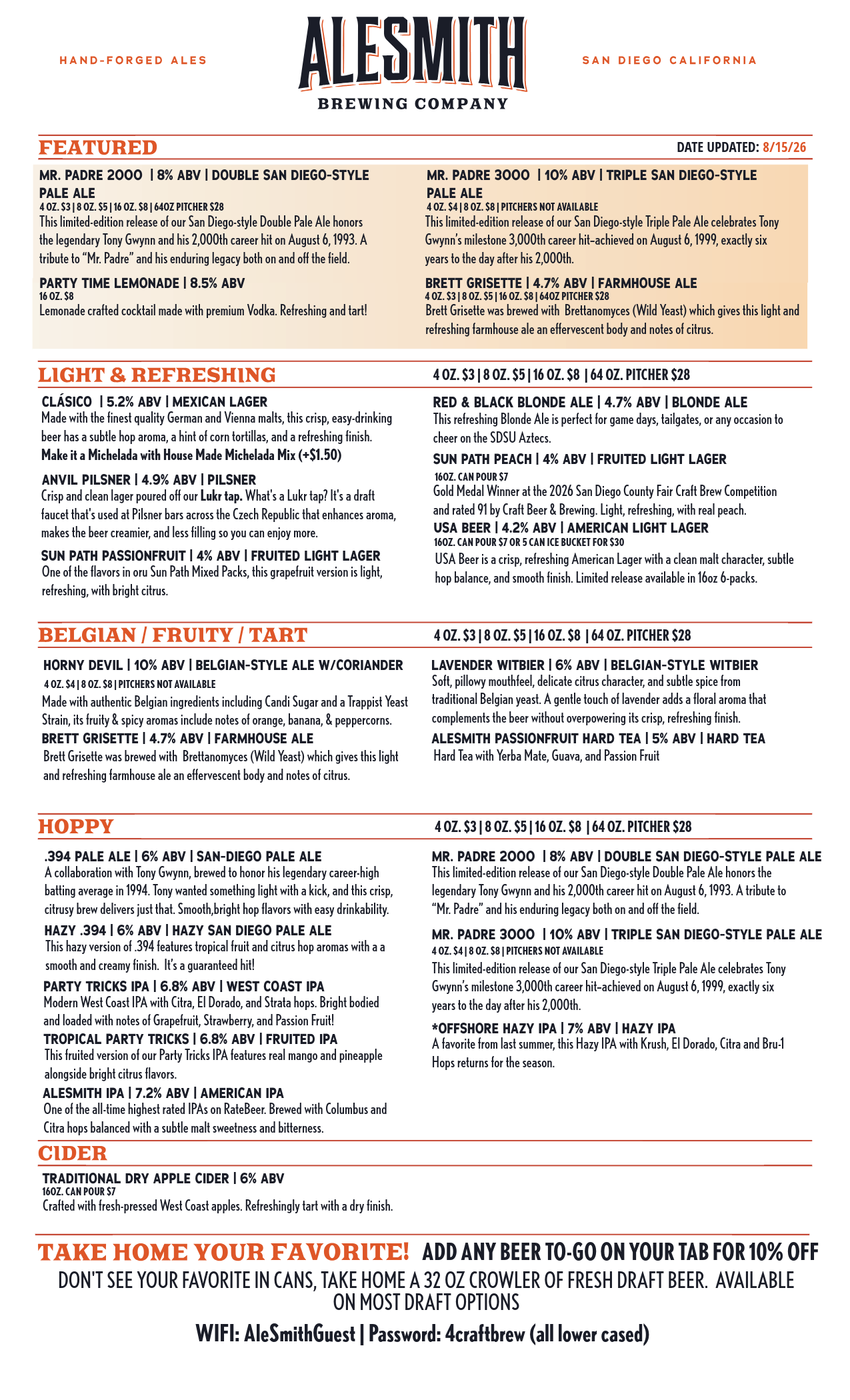 ALESMITH TASTING ROOM MENU-1-Tasting Room Menu - Front Page
