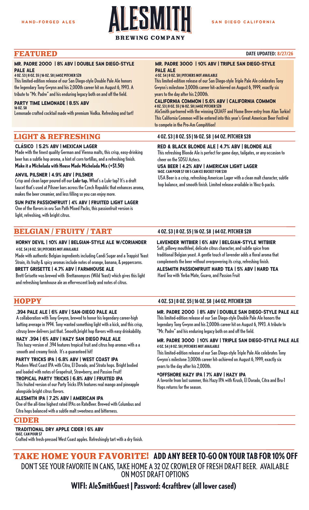 ALESMITH TASTING ROOM MENU-1-Tasting Room Menu - Front Page